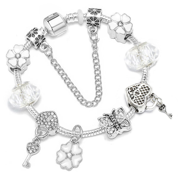 Pulseras vintage con dijes de color plata para mujer