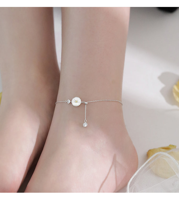 Silver Color Sweet White Shell Sun Flower Anklet Bracelet For Women