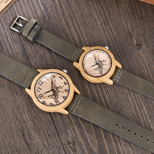 Couple Wooden Watch Men Women Ostrich Deer Skull Wristwatch