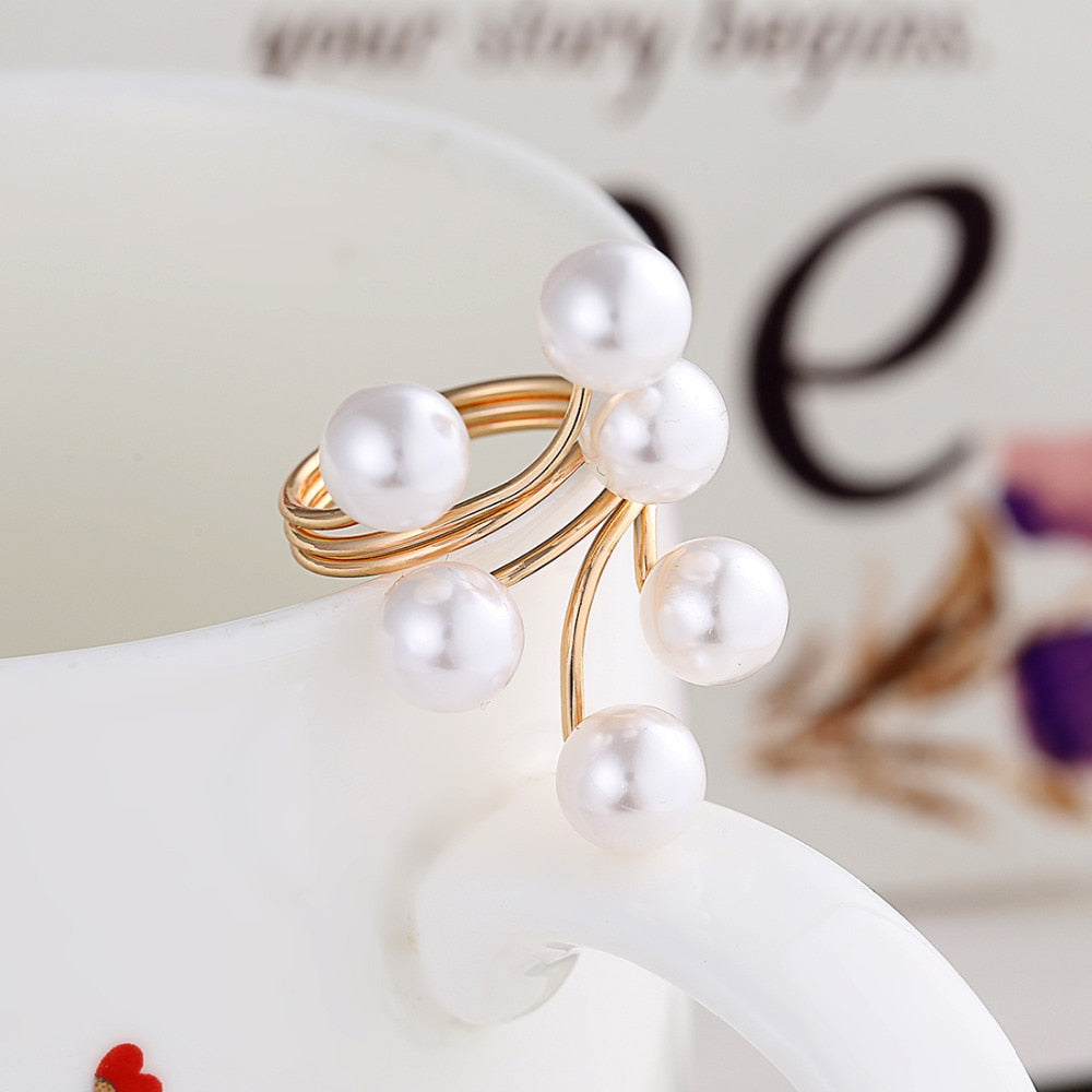Fashion Elegant Imitation Pearl Adjustable Opening Rings For Women
