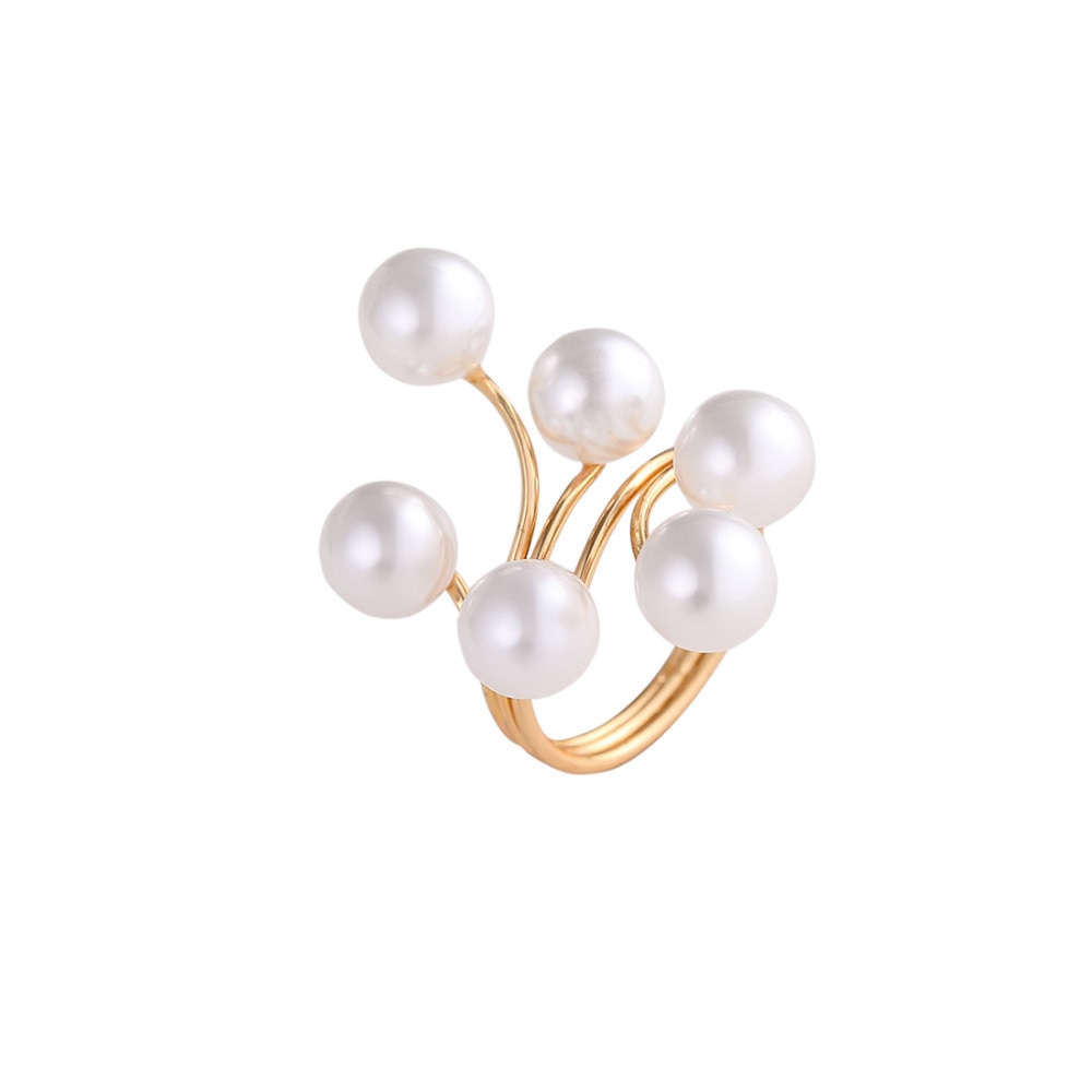 Fashion Elegant Imitation Pearl Adjustable Opening Rings For Women