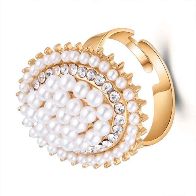 Fashion Elegant Imitation Pearl Adjustable Opening Rings For Women