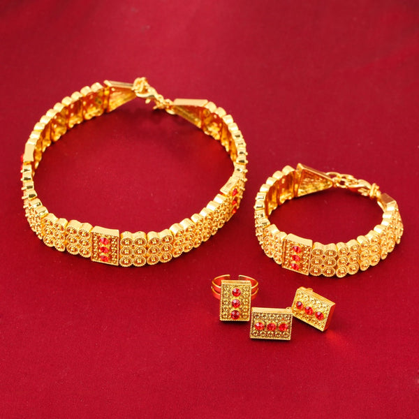 Gold Color Ethiopian Chokers Necklace Earrings RingWedding Set