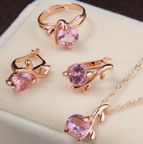 Gold color Austrian Crystal Pendants Necklaces Earrings Ring Set
