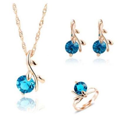 Gold color Austrian Crystal Pendants Necklaces Earrings Ring Set