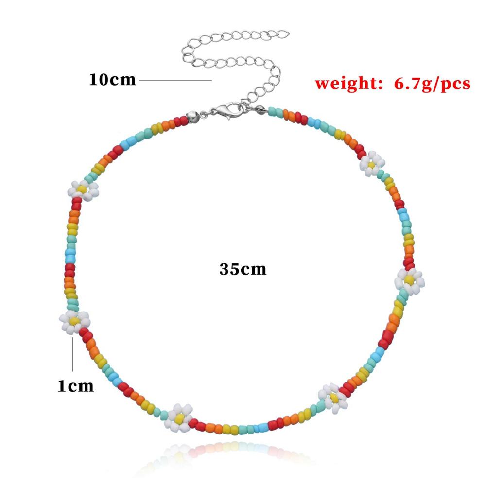 Korea Lovely Daisy Flowers Colorful Beaded  Necklace