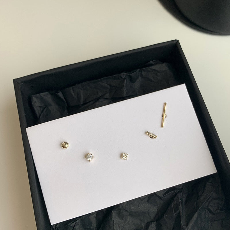 5pcs/set Gold Silver Color Crystal Stud Earring Set