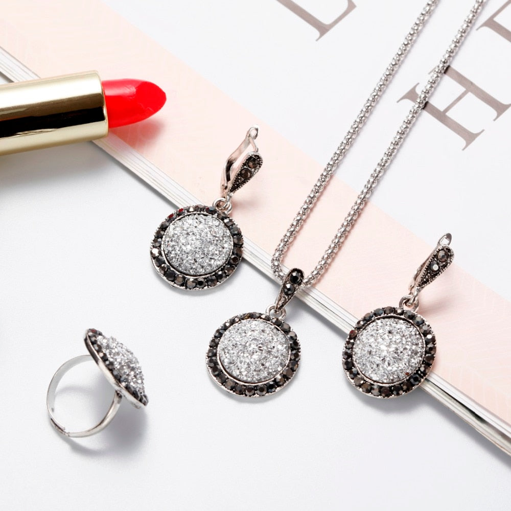 Crystal Round Broken Stone Necklace Earrings Sets