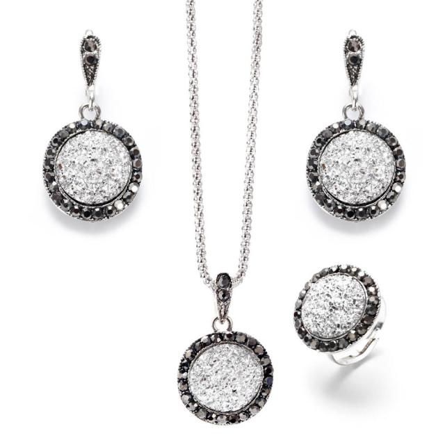 Crystal Round Broken Stone Necklace Earrings Sets