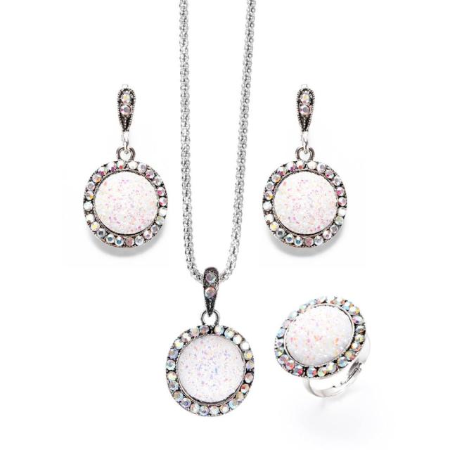 Crystal Round Broken Stone Necklace Earrings Sets