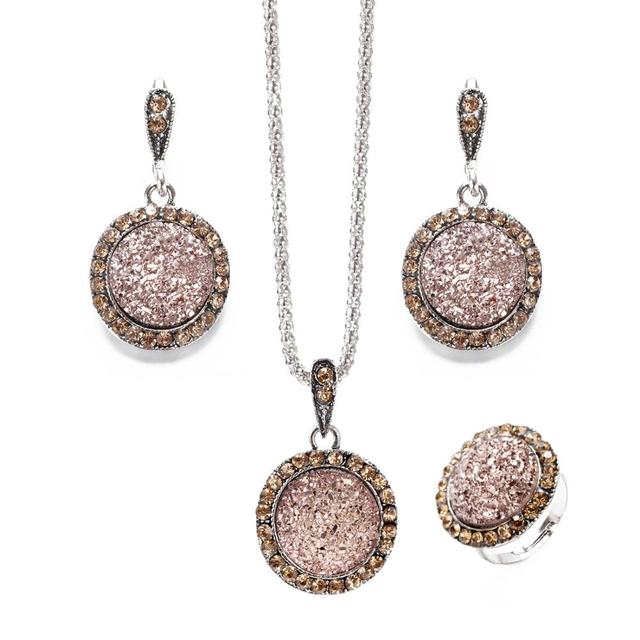 Crystal Round Broken Stone Necklace Earrings Sets