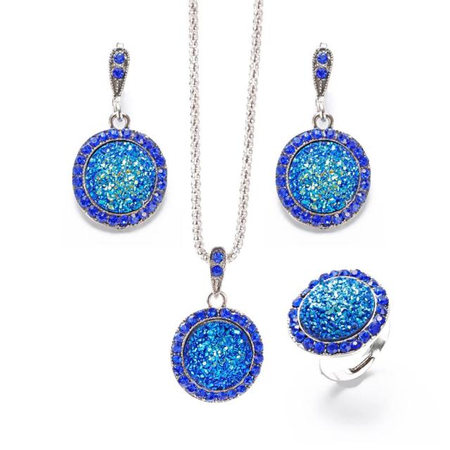 Crystal Round Broken Stone Necklace Earrings Sets