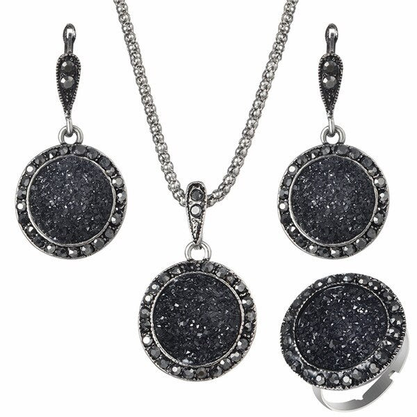 Crystal Round Broken Stone Necklace Earrings Sets