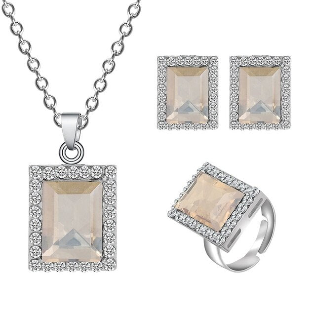 Crystal Round Broken Stone Necklace Earrings Sets