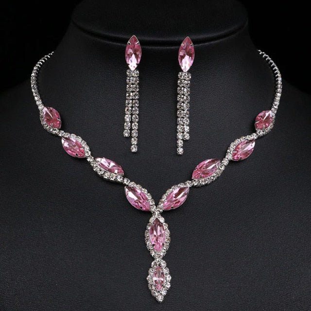Pearls Crystal Necklace Earrings Bridal Jewelry Sets