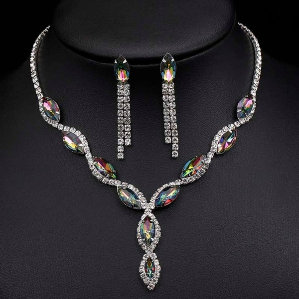 Pearls Crystal Necklace Earrings Bridal Jewelry Sets