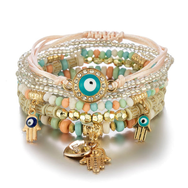 Pulsera multicapa con diseño de ojos de mujer y temperamento