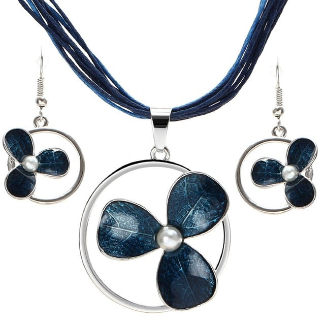 Leather Multi Ropes Geometry Pendant Necklaces Earrings Sets