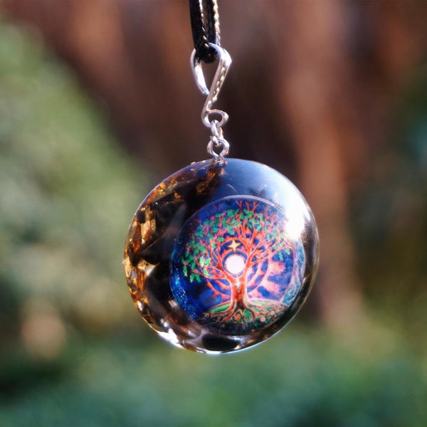 Colgante de orgonita con obsidiana y protección EMF para los chakras - Árbol de la Vida