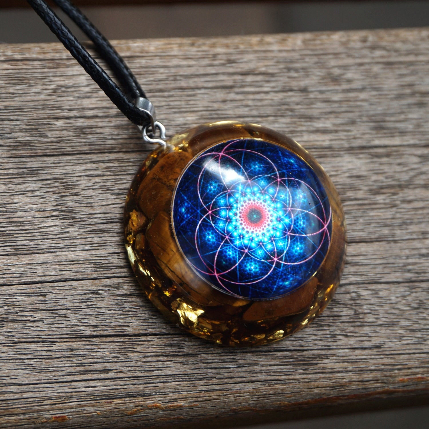 Flower Of Life Orgone Necklace-TigerEye Stone EMF Protection