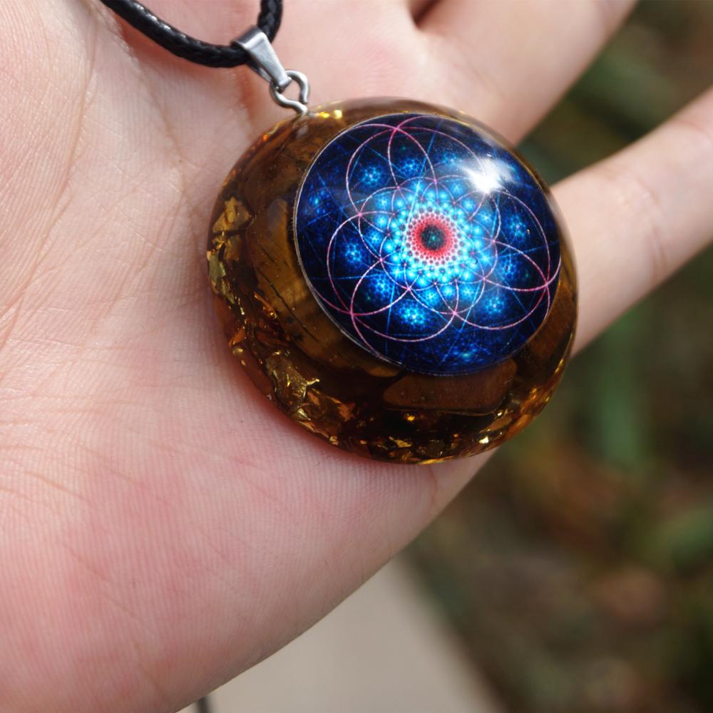 Flower Of Life Orgone Necklace-TigerEye Stone EMF Protection