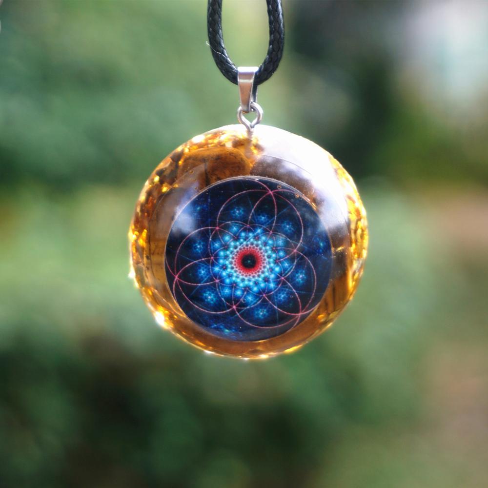 Flower Of Life Orgone Necklace-TigerEye Stone EMF Protection