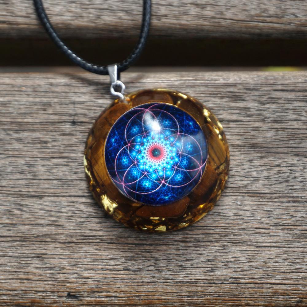 Flower Of Life Orgone Necklace-TigerEye Stone EMF Protection