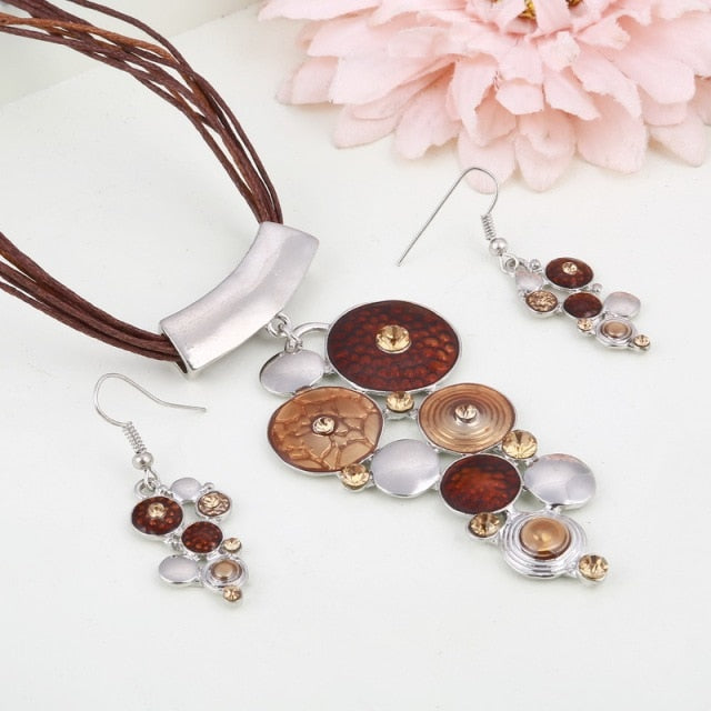 Blue Geometry Shape Pendant Necklace Earring Sets
