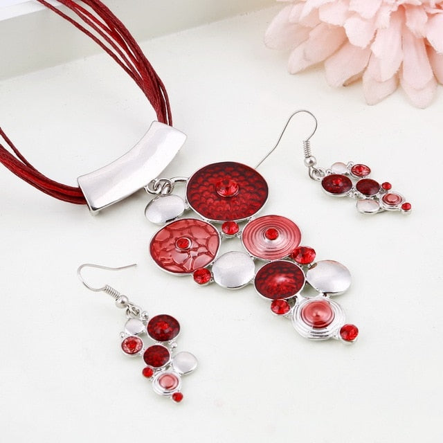 Blue Geometry Shape Pendant Necklace Earring Sets
