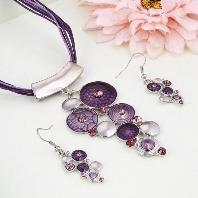 Blue Geometry Shape Pendant Necklace Earring Sets