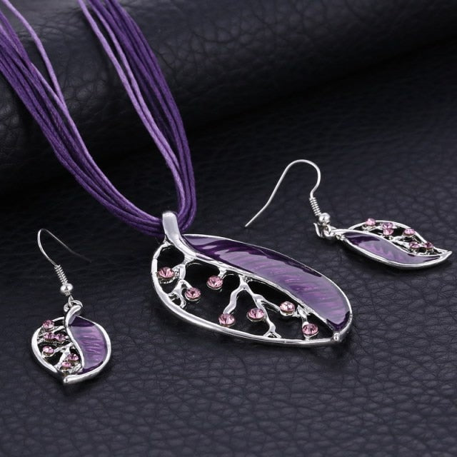 Blue Geometry Shape Pendant Necklace Earring Sets
