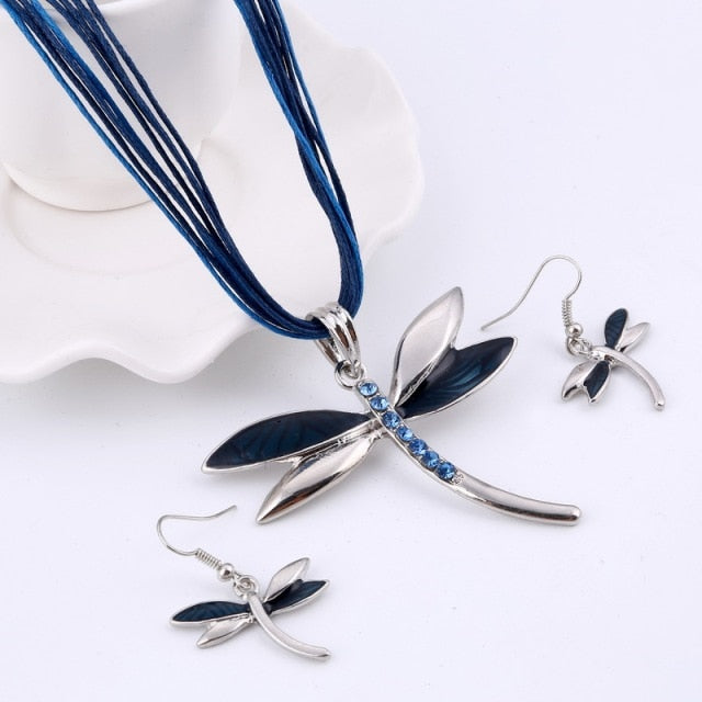 Blue Geometry Shape Pendant Necklace Earring Sets