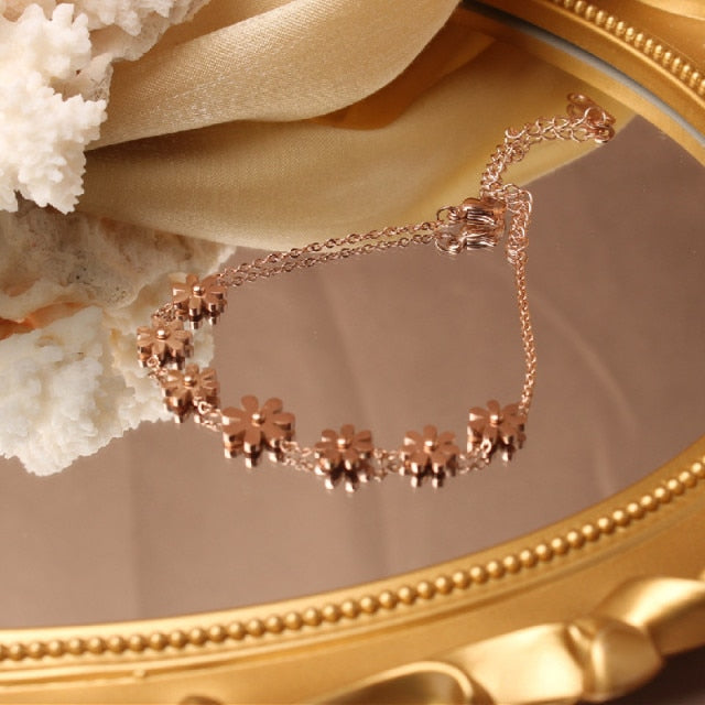 luxury flower zircon adjustable female prom party bracelet