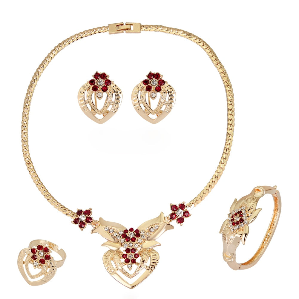 Women's Wedding Flower Rhinestone Ring & Earrings ladies Jewelry Set