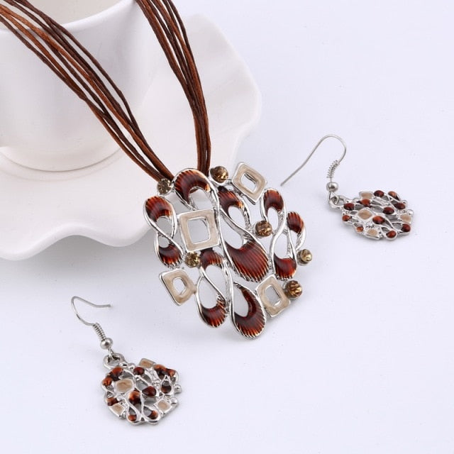 Multi Colors Geometry Choker Necklace Earrings Set