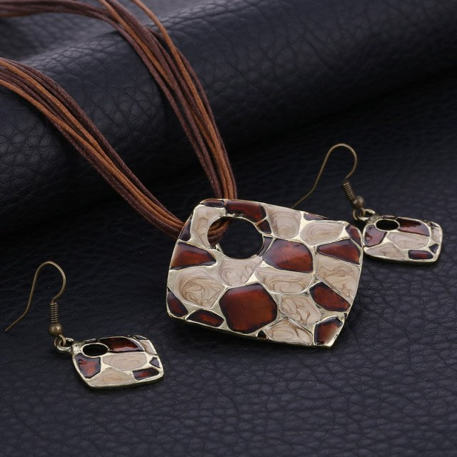 Multi Colors Geometry Choker Necklace Earrings Set
