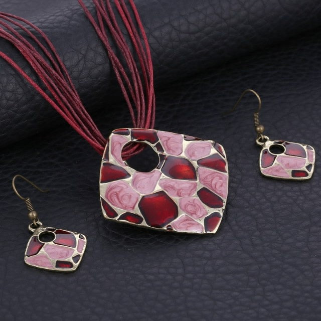 Multi Colors Geometry Choker Necklace Earrings Set
