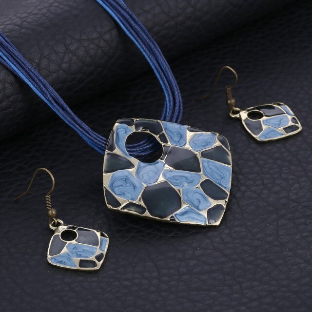 Multi Colors Geometry Choker Necklace Earrings Set