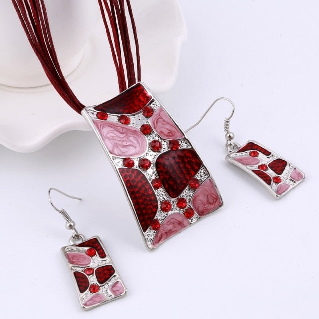 Multi Colors Geometry Choker Necklace Earrings Set