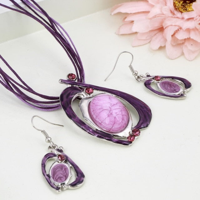 Multi Colors Geometry Choker Necklace Earrings Set