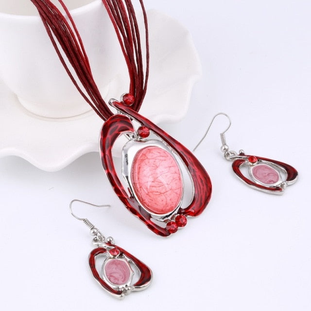 Multi Colors Geometry Choker Necklace Earrings Set