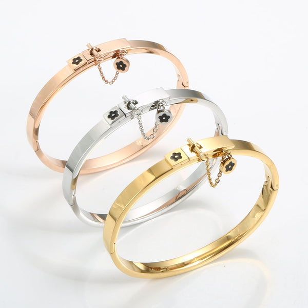 Gold  Bangle Bracelet Flower Charm Finger Rings  Jewelry Set