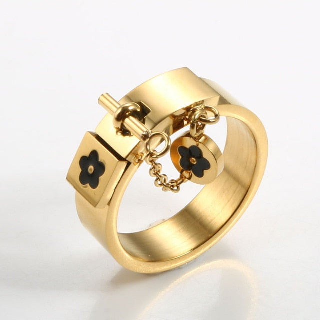 Gold  Bangle Bracelet Flower Charm Finger Rings  Jewelry Set