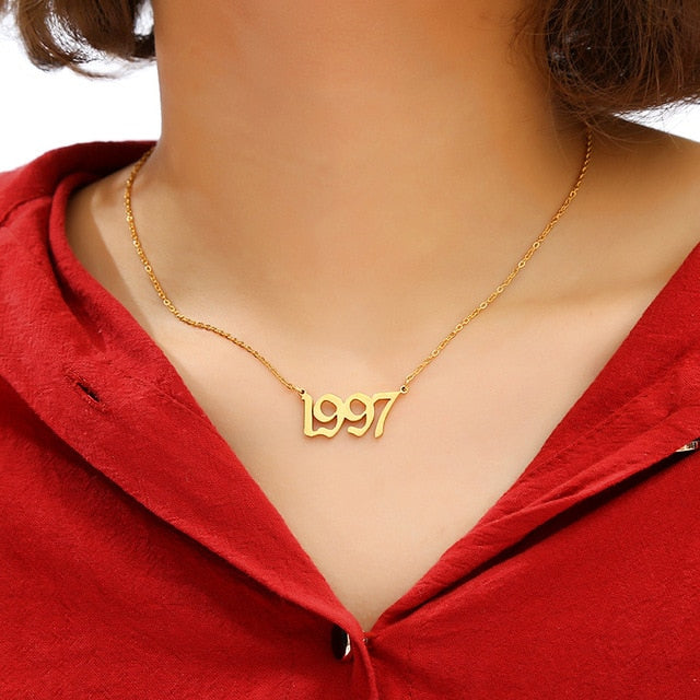 Women Men Choker Date Number Pendant Necklace