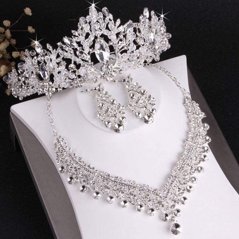 Luxury Heart Crystal Rhinestone Crown  Bridal Jewelry Sets
