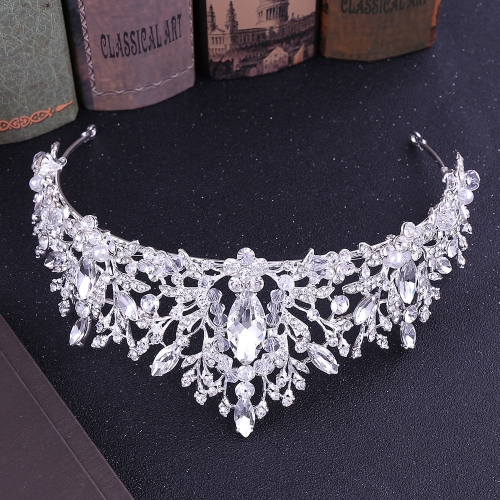 Luxury Heart Crystal Rhinestone Crown  Bridal Jewelry Sets