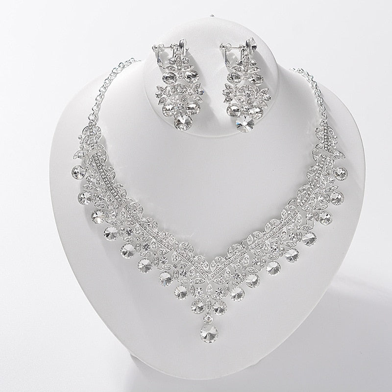 Luxury Heart Crystal Rhinestone Crown  Bridal Jewelry Sets