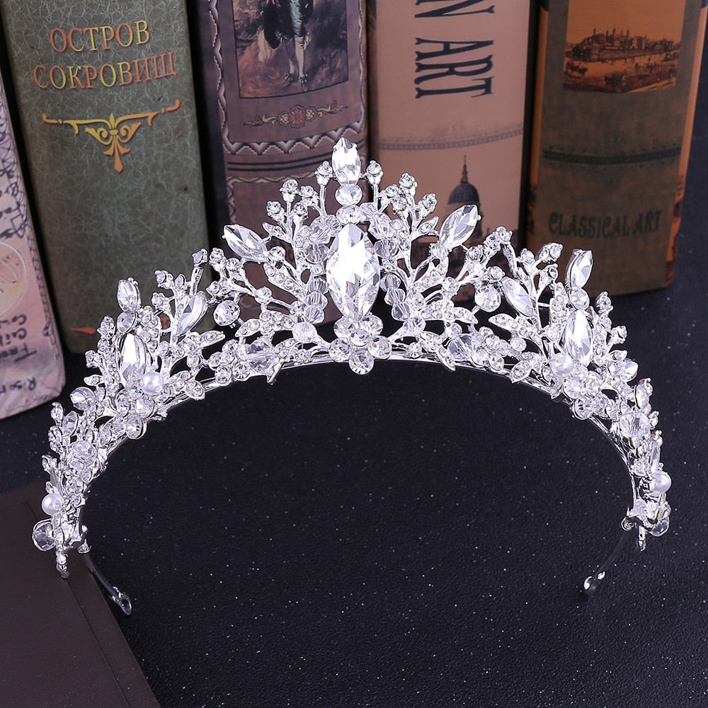 Luxury Heart Crystal Rhinestone Crown  Bridal Jewelry Sets