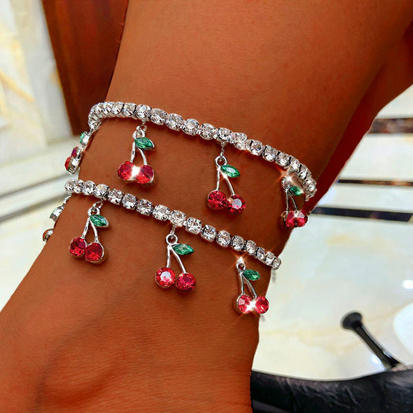 Tobillera de tenis con cristales en color dorado y plateado para mujer