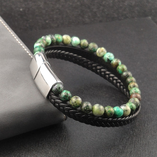 Men  Magnetic  Leather Volcanic Stone bracelet bangles